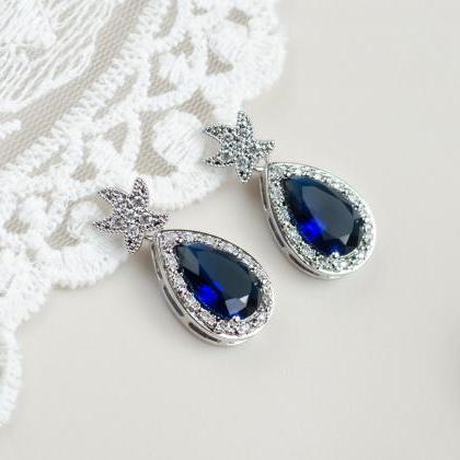 Starfish Earrings, Bridal Earrings, Blue Sapphire..