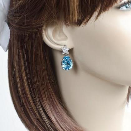 Starfish Earrings,bridal Earrings,aquamarine..
