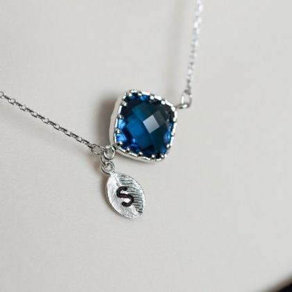 Initial Necklace, Blue Sapphire Ini..