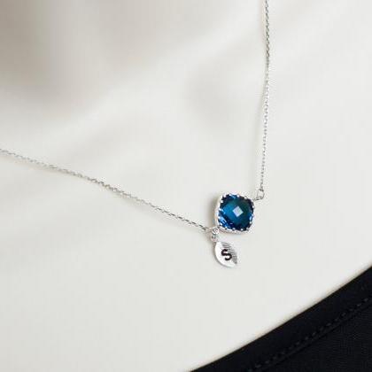 Initial Necklace, Blue Sapphire Ini..