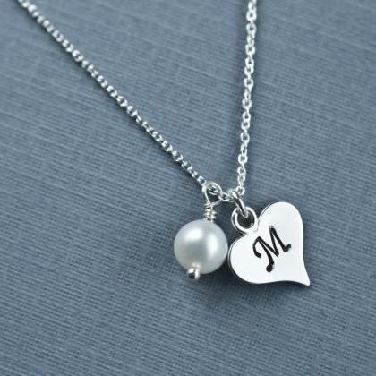 Initial Necklace, Initial Heart Necklace, Sterling..