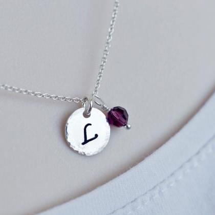 Birthstone Initial Necklace, Personalized..