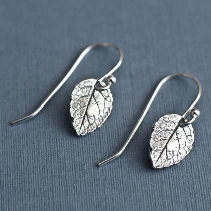Leaf Earrings, Sterling Silver Rose..