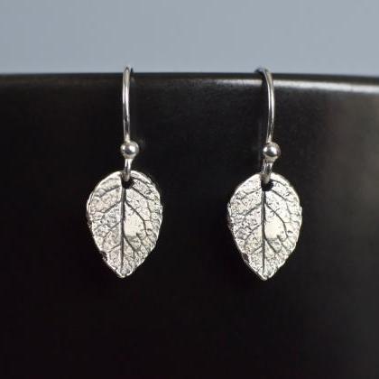 Leaf Earrings, Sterling Silver Rose..