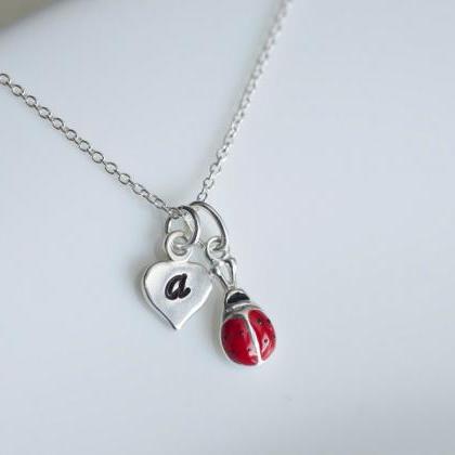 Ladybug Initial Necklace, Sterling ..