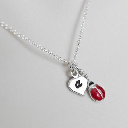 Ladybug Initial Necklace, Sterling ..