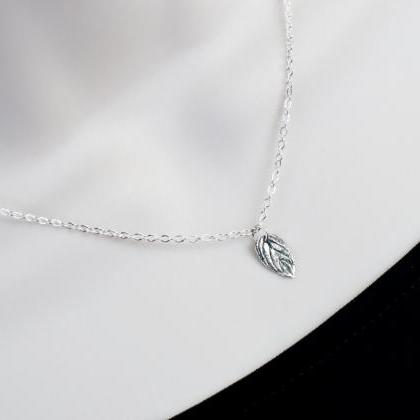 Sterling Silver Leaf Necklace, Silver Mint Leaf..