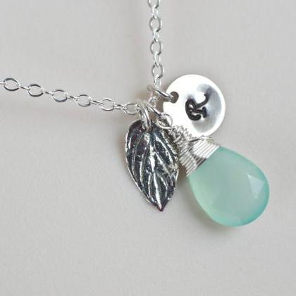 Initial Necklace,mint Green Chalcedony Initial..