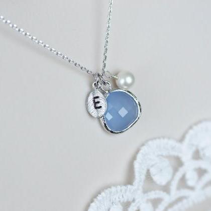 Initial Necklace, Pastel Blue , Ser..