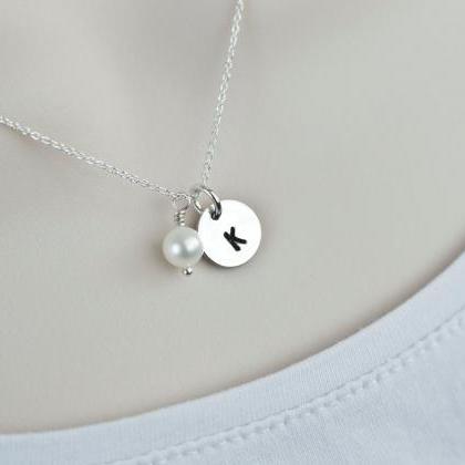 Initial Necklace, Monogram,initial Silver Disc..
