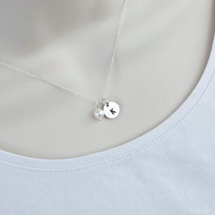Initial Necklace, Monogram,initial Silver Disc..
