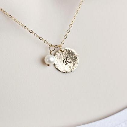 Initial Necklace, Monogram, Initial Gold Disc..