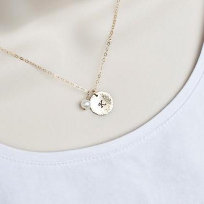 Initial Necklace, Monogram, Initial Gold Disc..
