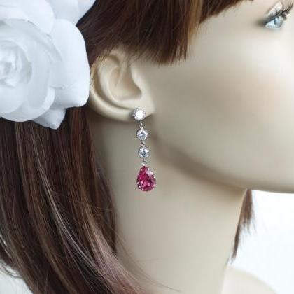 Fuchsia, Pink Earrings, Wedding Fuchsia Swarovski..