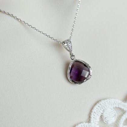 Amethyst Necklace - Purple Amethyst - White Gold..