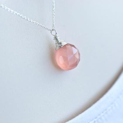 Pink Chalcedony Necklace, Blush Pink Chalcedony..