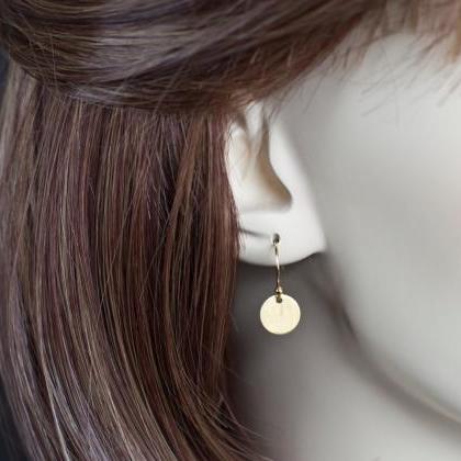 Gold Satin Coin Earrings, Small Gold Disc..