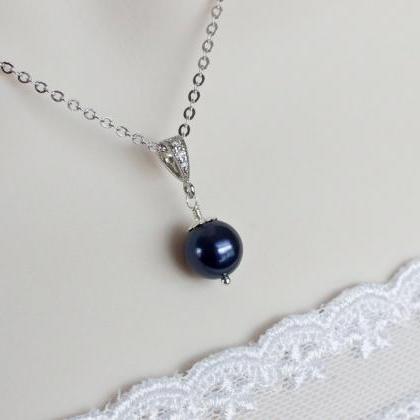 Navy Blue Swarovski Necklace, Bridesmaids Navy..