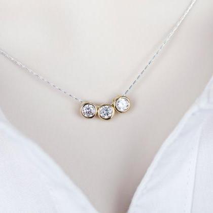 Cubic Zirconia Necklace, Gold Plated Triple Cz..