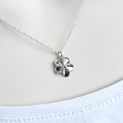 Tiny Sterling Silver Flower Necklace, Small..