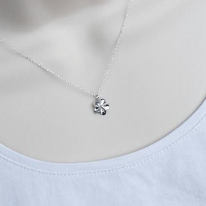 Tiny Sterling Silver Flower Necklace, Small..