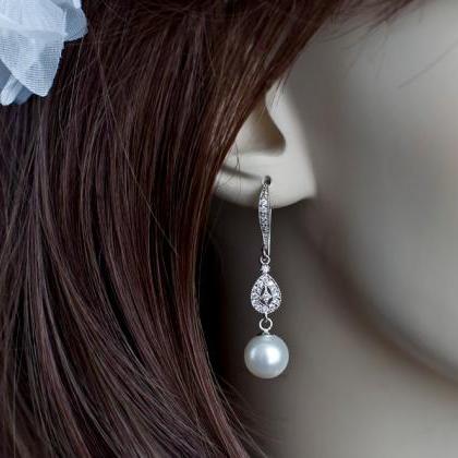 Bridal Earrings, Bridal Pearl Earrings, Dangle..