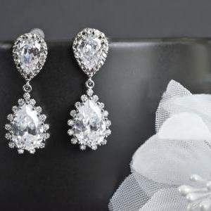 Bridal Earrings, Bridesmaid Earrings, Rhodium..