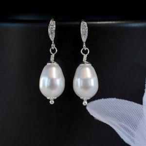 Bridal Pearl Earrings, White/ivory Pear Shape..