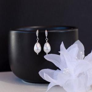 Bridal Pearl Earrings, White/ivory Pear Shape..