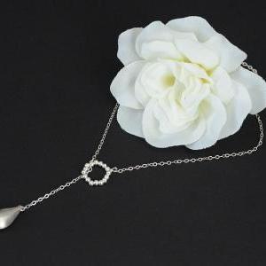 Silver Teardrop Lariat Style Necklace - Brushed..