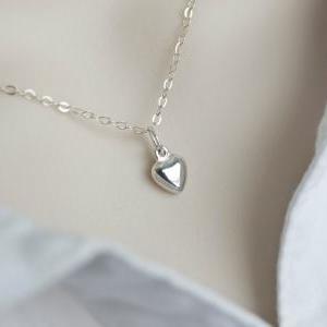 Heart Necklace, Tiny Sterling Silver Puff Heart..