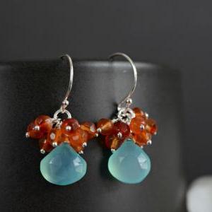 Cluster Earrings - Handmade Aqua Blue Chalcedony..
