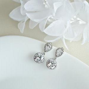 Bridal Earrings - Rhodium Plated Cubic Zirconia..