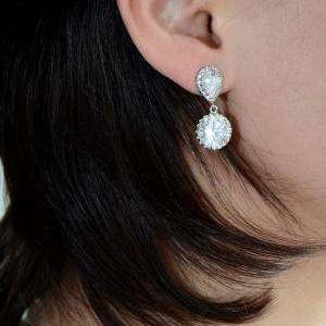Bridal Earrings - Rhodium Plated Cubic Zirconia..