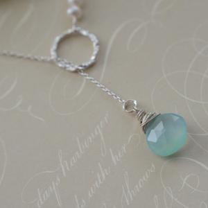 Aqua Blue Chalcedony And Freshwater Pearls Lariat..