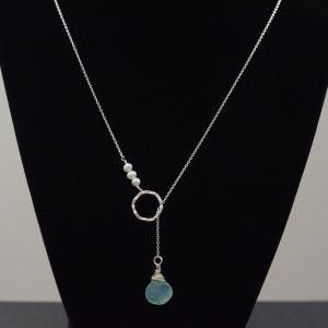Aqua Blue Chalcedony And Freshwater Pearls Lariat..