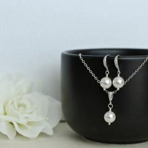Bridal Pearl Earrings And Necklace In Sterling..