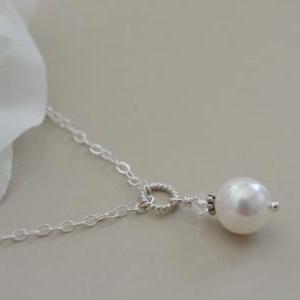 Single Pearl Necklace, Bridal Pearl Necklace,..