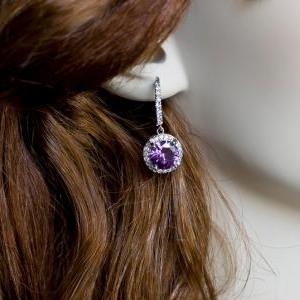 Purple Earrings, Cubic Zirconia Amethyst Earrings,..