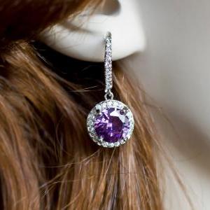 Purple Earrings, Cubic Zirconia Amethyst Earrings,..