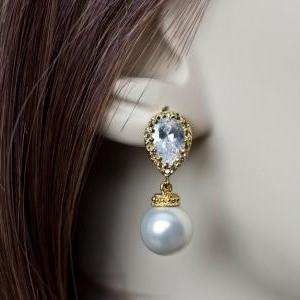 Bridal Earrings, Gold Plated Bridal Pearl..