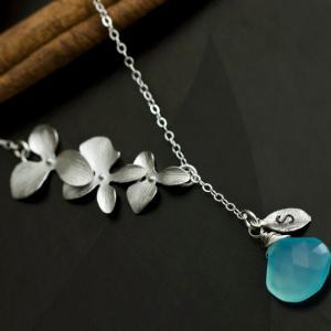 Trio Orchid And Aqua Blue Chalcedony Necklace -..