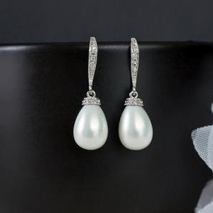 Bridal Earrings, Bridal Pearl Earrings, White..