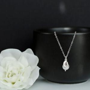 Initial Necklace Swarovski Pearl And Leaf Charm,..