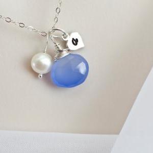 Custom Initial Necklace, Blue Periwinkle..