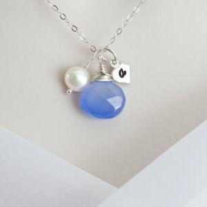 Custom Initial Necklace, Blue Periwinkle..
