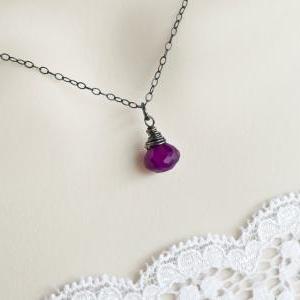 Purple Chalcedony Necklace, Oxidized Sterling..