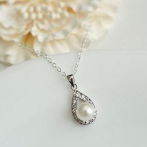 Bridal Necklace, Akoya Pearl And Cubic Zirconia..