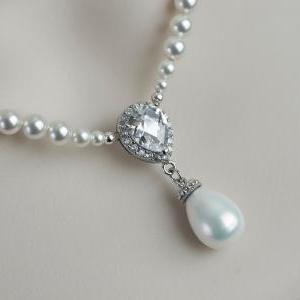Bridal Necklace, Bridal Pearl And Cubic Zirconia..