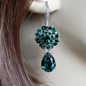 Green Emerald Swarovski Crystal Earrings,..